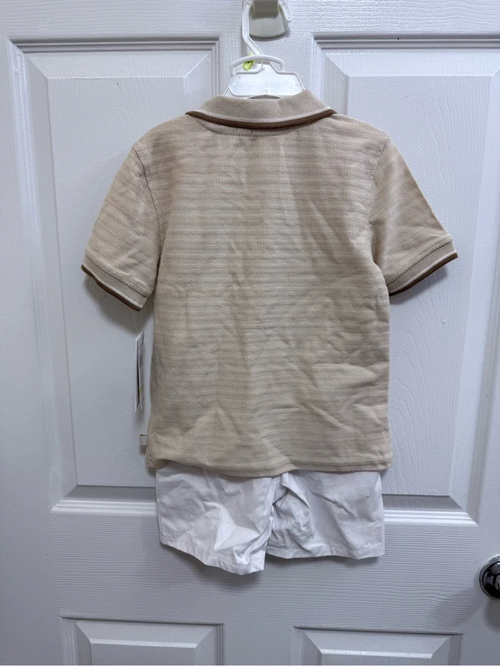 NWT Calvin Klein Kids Tan Polo Shirt with Chest Pocket and White Shorts, Size 4T